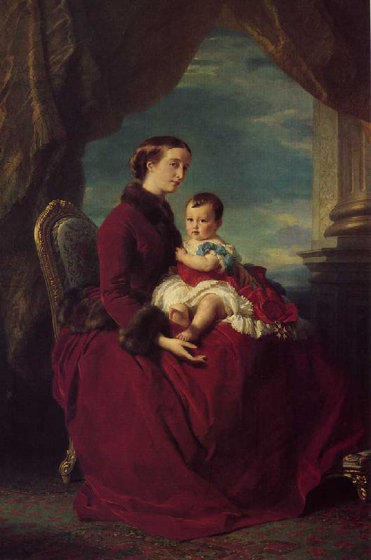 Franz Xaver Winterhalter The Empress Eugenie Holding Louis Napoleon, the Prince Imperial on her Knees oil painting image